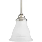 Progress Lighting, Brushed Nickel Dimmable Mini Etched Glass Bell Pendant. Fixed Price $47.95.