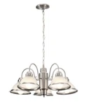 Hampton Bay Halophane 5 Brushed Nickel Chandelier/frosted Ribbed Glass Shades. Fixed Price $88.88.