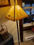 Teepee Buffalo Hunt Native American Plains Hand Painted Glass Floor Lamp. Fixed Price $1200.00.
