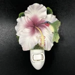 & Orchid Hibiscus Flower Hummingbird Night Light White Purple. Fixed Price $19.00.