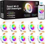 10 Pack Inch Smart Recessed Lighting, Wifi Led Downlight 5W 120V, Dimmable Rgb. Fixed Price $247.99.