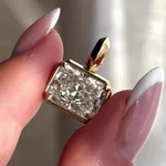 3CT East West Radiant Cut Moissanite 14K Gold Plated Solitaire Pendant 18" Chain. Fixed Price $94.25.