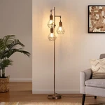 Edishine Industrial Dimmable Floor Lamp, Diamond Cage, Rattan, For Living Room. Fixed Price $79.99.