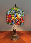 Tiffany Style Love Birds Accent Table Lamp 19" Stained Glass Look Parrots. Fixed Price $135.00.