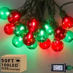 100 Led 50FT Globe Christmas Lights Outdoor, Round G30 Feet, Red And Green. Fixed Price $41.58.