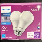 2PK Philips 75W Bulbs 1100 Lumens A19 Dimmable Daylight 561741. Fixed Price $10.21.