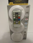 3-PACK Defiant Remote Control Color Changing Puck Lights Dimmable Adhesive Mount. Fixed Price $27.99.