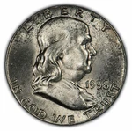 1958 50C Silver Franklin Half Dollar Frosty Speckled Orig Toning SKU-H1312. Fixed Price $49.95.