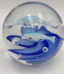 Fish Paperweight Gallery Art Glass Round Blue Dolphins Over Waves. Fixed Price $16.99.