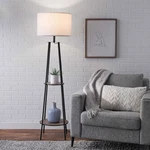 Mainstays Etagere 62" Matte Black Mid-century Style Floor Lamp Wood Shelves. Fixed Price $49.29.