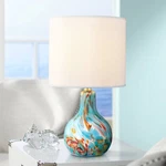 Lite Source 14 1/2" High Pepita Aqua Glass Night Light Table Lamp. Fixed Price $125.00.