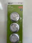 New Commercial Electric 3 Pack Led Puck Lights - Silver Battery Operated Y4. Fixed Price $19.99.