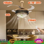 42" Remote Invisible Ceiling Fans Lamps Crystal Led Chandeliers Lighting. Fixed Price $146.24.