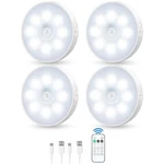 Ylxs Motion Sensor Puck Light With Remote, Wireless 4 Pack, Cool White. Fixed Price $23.23.