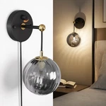 Modern Dimmable Wall Sconce Bedside Plug In Lamp Glass Spherical Shade Gray. Fixed Price $47.49.