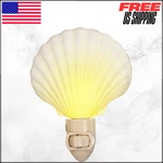 White Clam Night Light Plugin Beach Theme Bathroom Lamp Decor. Fixed Price $23.35.