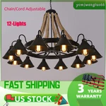 12-LIGHTS Rustic Farmhouse Chandelier Industrial Pendant Hemp Rope Ceiling Lamp. Fixed Price $92.96.