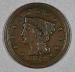 1852-P "liberty Head" One-cent Copper Coin, Braided Hair, Extra Fine. Fixed Price $75.00.