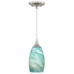 Vaxcel Milano Satin Nickel Mini Pendant Ceiling Light Blue Glass. Fixed Price $120.74.