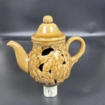 Vtg Kitchen Night Light Porcelain Tea Pot Brown Floral Gold Trim Grandma Cottage. Fixed Price $15.00.