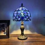 Tiffany Style Mini Table Lamp Blue Stained Glass Baroque Led Bulb 8"W*15"H. Fixed Price $89.99.