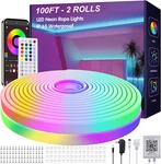 100FT Led Neon Rope Lights With App Control, Waterproof For Indoor/outdoor Decor. Fixed Price $62.99.