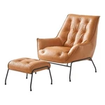 Acme Zusa Leather Upholstered Tufted Accent Chair And Ottoman In Tan. Fixed Price $860.18.