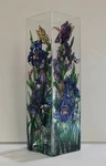 Hand Painted Stained Glass Look Vase - Joan Baker Iris, Butterfly & Dragonfly. Fixed Price $29.99.