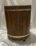 Wood Drum End Table With Oriental Theme Carvings 24" Tall 18" Across Top. Fixed Price $135.80.