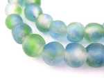 Light Blue Green Swirl Recycled Glass Beads 11MM Ghana African Sea Round. Fixed Price $10.00.