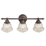 Vaxcel Huntley 3L Vanity, Oil Rubbed Bronze, Clear Seeded Glass - W0190. Fixed Price $229.99.