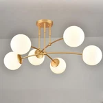 Mid Century Gold Ceiling Semi Flush Mount Opal Globe Chandelier 6-LIGHT.... Fixed Price $241.90.