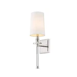 Z-lite 1-LIGHT Polished Nickel Wall Sconce With White Fabric Shade. Fixed Price $40.99.