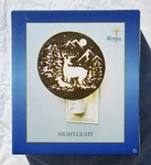 Nib Large Rustic Woodland Mountain Deer Scene Glitter Night Light By Roman, Inc.. Fixed Price $23.99.