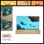 Handmade Whale Shark Night Light - Ocean Landscape Table Lamp, Resin & Wood Art. Fixed Price $79.99.