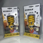 Two Feit Electric 60W Ecobulb Yellow Lights Standard Base Keep Bugs Away. Fixed Price $19.99.
