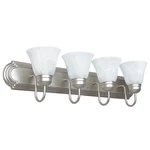 Sunset Lighting 4-LIGHT Bath Vanity, Satin Nickel Finish W/ Faux Alabaster Glass. Fixed Price $39.99.