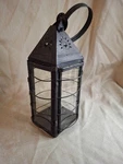 15.5" Antique 19THC Large Guarded Tin Candle Lantern Star Punched Primitive. Fixed Price $208.25.