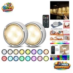 Versatile Led Puck Lights With Remote Control - 100 Lumens, 2 Pack, Modern White. Fixed Price $17.74.