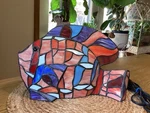 Vintage Lg. Tiffany Style Stained Glass Tropical Fish Table Lamp,bulb 9"X12" Euc. Fixed Price $120.00.