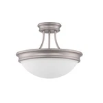 Sunset Lighting 14" 3-LIGHT Semi Flush Mount Frosted Milk Glass Satin Nickel F93. Fixed Price $69.99.