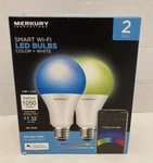 Merkury Innovations Dimmable 75W Equivalent Wi-fi Smart Bulb, Color, (2 Pack). Fixed Price $14.99.