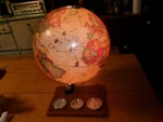 Light Scdan-globe Denmark 12 World Discoverer W/ Wood Weather Station Base 1992. Fixed Price $75.00.