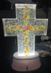 Cracker Barrel Cross Glitter Globe Religious Acrylic Night Light Base Floral Euc. Fixed Price $41.00.