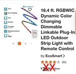 New 16.4 Ft Ecosmart Led Strip Light With Remote Control Dimmable Color Changing. Fixed Price $8.50.