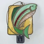 Vintage Trout Fishing Theme Stained Glass Plug Night Light. Fixed Price $32.00.