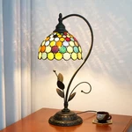 Vintage Bohemian Tiffany Style Stained Glass Table Lamp Leaves Base. Fixed Price $249.99.