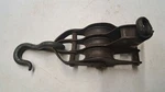 Vintage Industrial Steel 3 Rope Pulley 10" Heavy Duty Triple Wheel Wit Lock. Fixed Price $35.00.