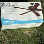 Craftmade P52 Pb, Pro Builder, Blade Ceiling Fan - Satin Brass / Brown. Fixed Price $85.00.