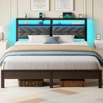Master Bedroom King Frame With Led Lights Charging Station Grey. Fixed Price $259.99.